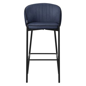 Dunkelblauer ML-Design Barhocker mit Stoffbezug, schwarzem Stahlgestell und 76 cm Sitzhöhe. Moderner Hocker.