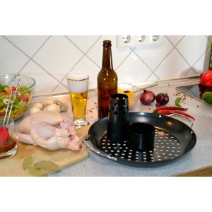 Jamestown Geflügelhalter (Ø 30,5 cm) mit Schale und Behälter für Marinade, ideal für Grillhähnchen.