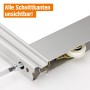 Detailaufnahme Schiebetür-Baupaket Profil Silber Reinweiß mit Rollen und Schraube.