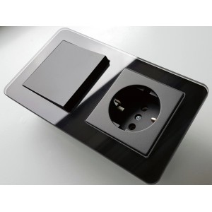 Schwarzer 2-fach Glasrahmen Leonie Unterputz für Schalter und Steckdose, 84x155 mm.