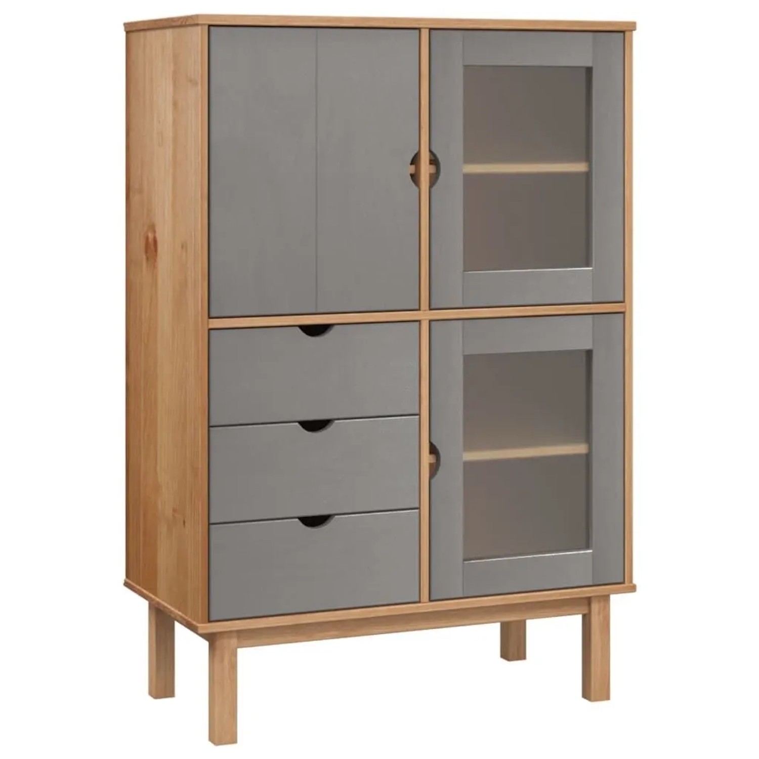 vidaXL Highboard OTTA Braun&Grau 85x43x125 cm Massivholz Kiefer 351307