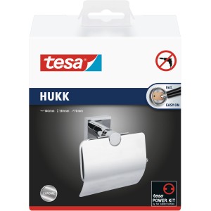 Tesa Hukk Toilettenpapierhalter verchromt mit Deckel zur Wandmontage ohne Bohren.