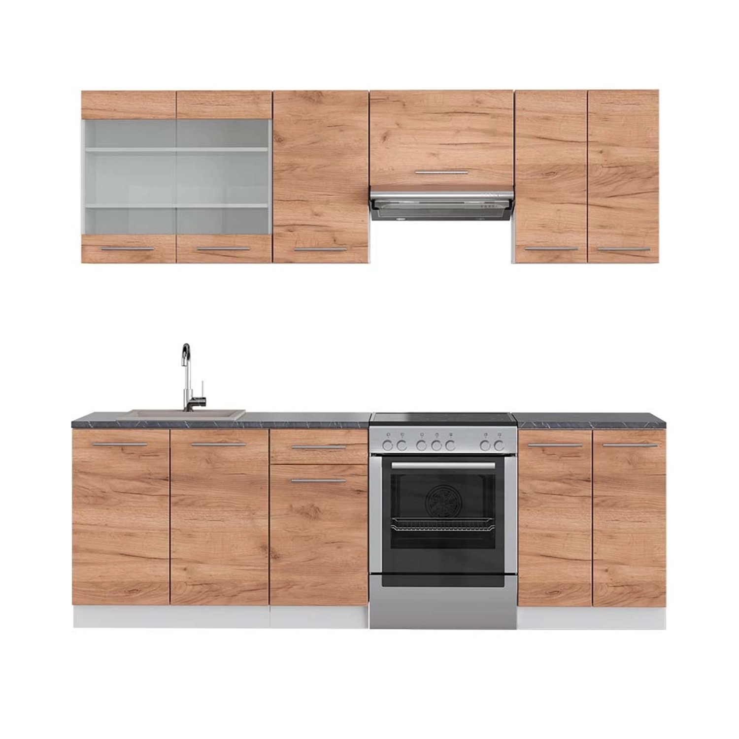 Vicco Fame-Line Küchenzeile Goldkraft Eiche/Weiß 240 cm AP Anthrazit günstig online kaufen