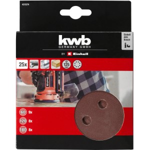 Einhell Q-Stick Schleifpapier Set, 25-teilig, Ø 125mm, für Exzenterschleifer. Verschiedene Körnungen.