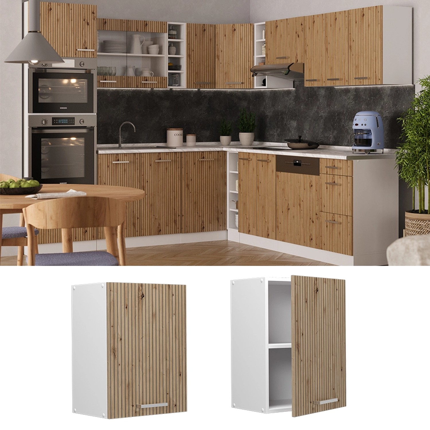 Vicco Hängeschrank R-Line, Artisan Eiche/Weiß, 45 cm. Küchenschrank zur Wandmontage.