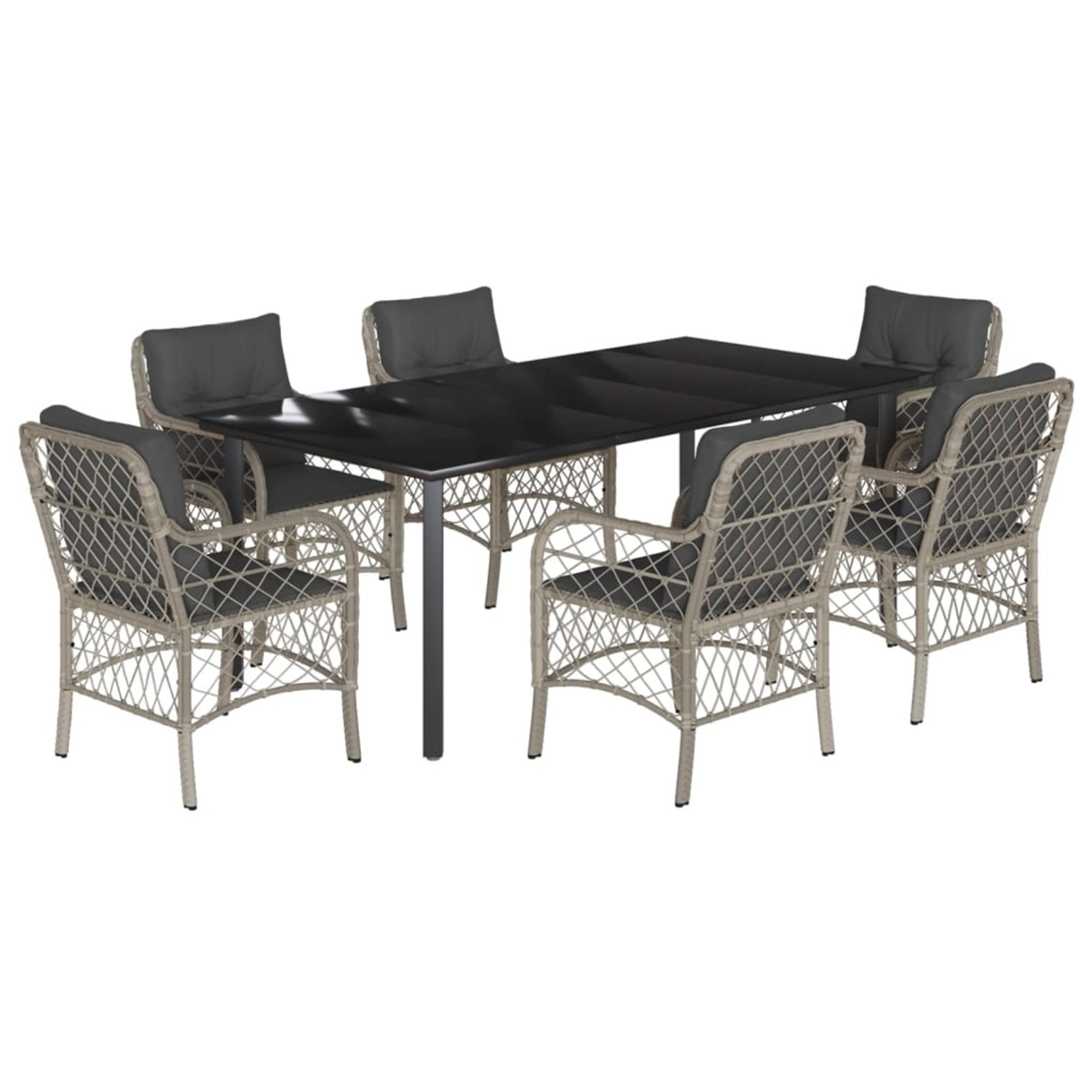 vidaXL 7-Tlg Garten-Essgruppe mit Kissen Hellgrau Poly Rattan 3212178 günstig online kaufen