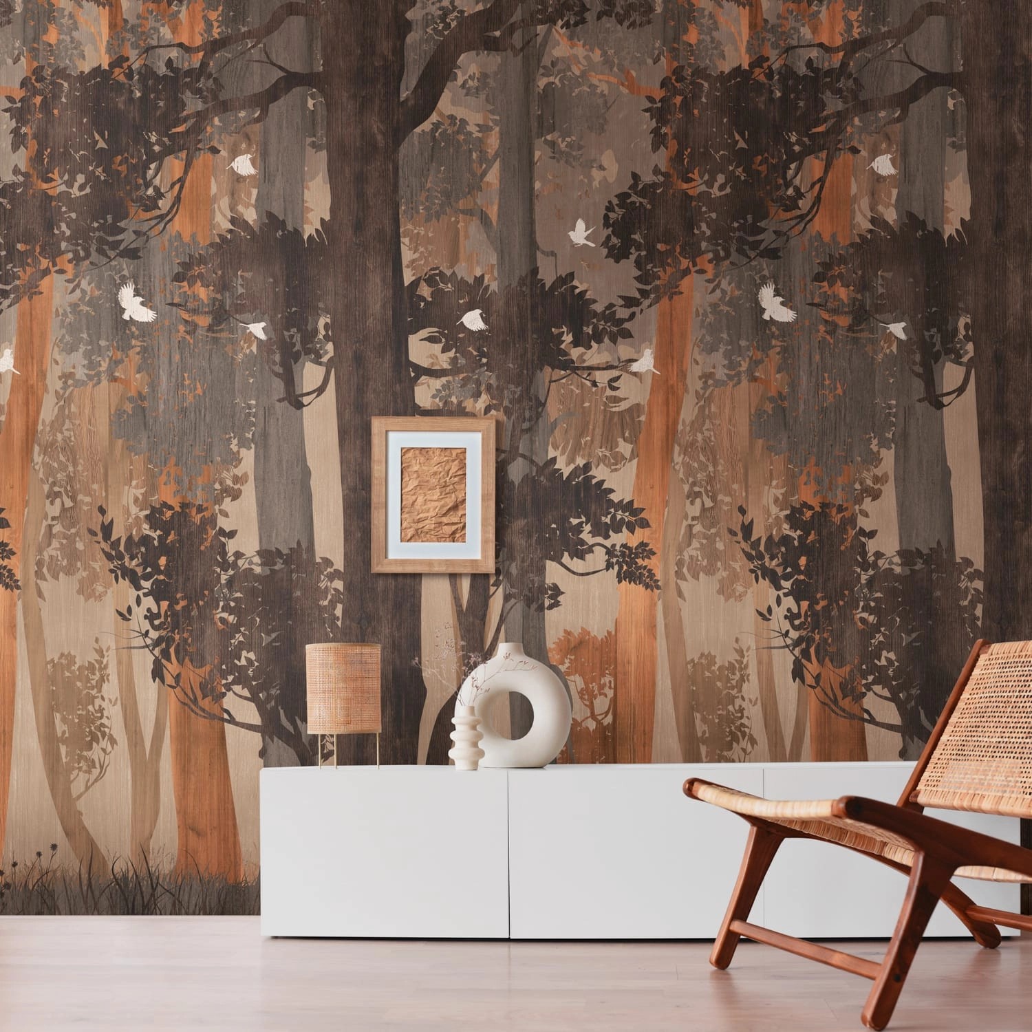 PROFHOME 392371-GU Fototapete Wald Matt Blau Beige Orange 1,59 m x 2,8 m 0, günstig online kaufen