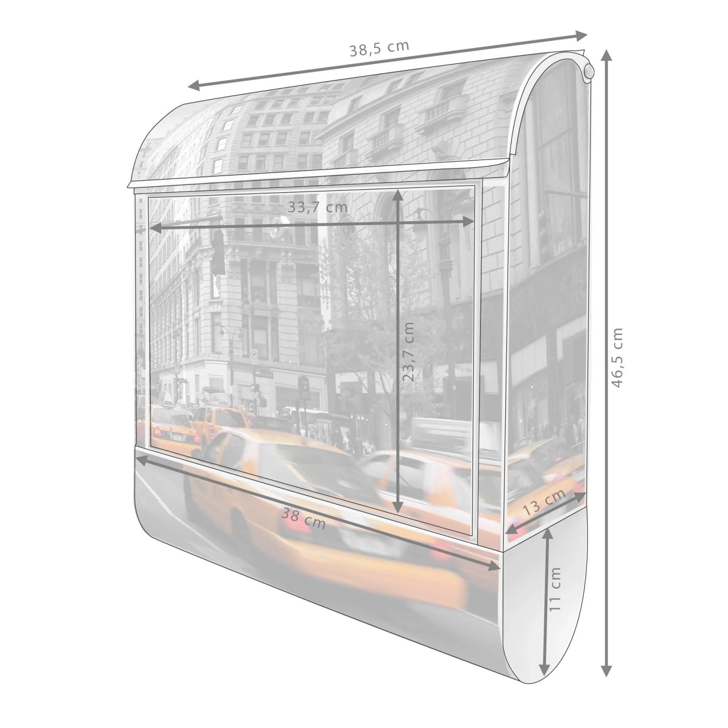 Banjado Design Briefkasten Weiß Pulverbeschichtet 39x47x14cm 2 Schlüssel Mit Zeitungsfach Motiv New York Taxi_6