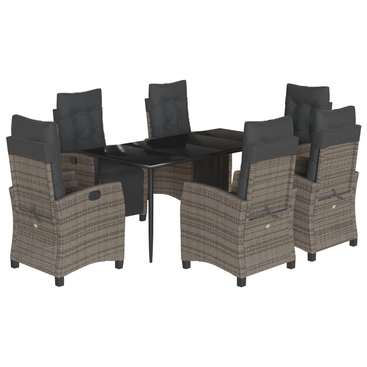 vidaXL 7-Tlg Garten-Essgruppe mit Kissen Grau Poly Rattan 3212992 günstig online kaufen