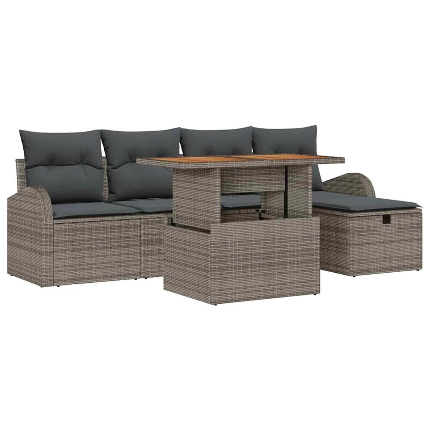 vidaXL Garten-Sofa-Set mit Kissen mit Speicher 6-Tlg Grau Poly Rattan 33599 günstig online kaufen