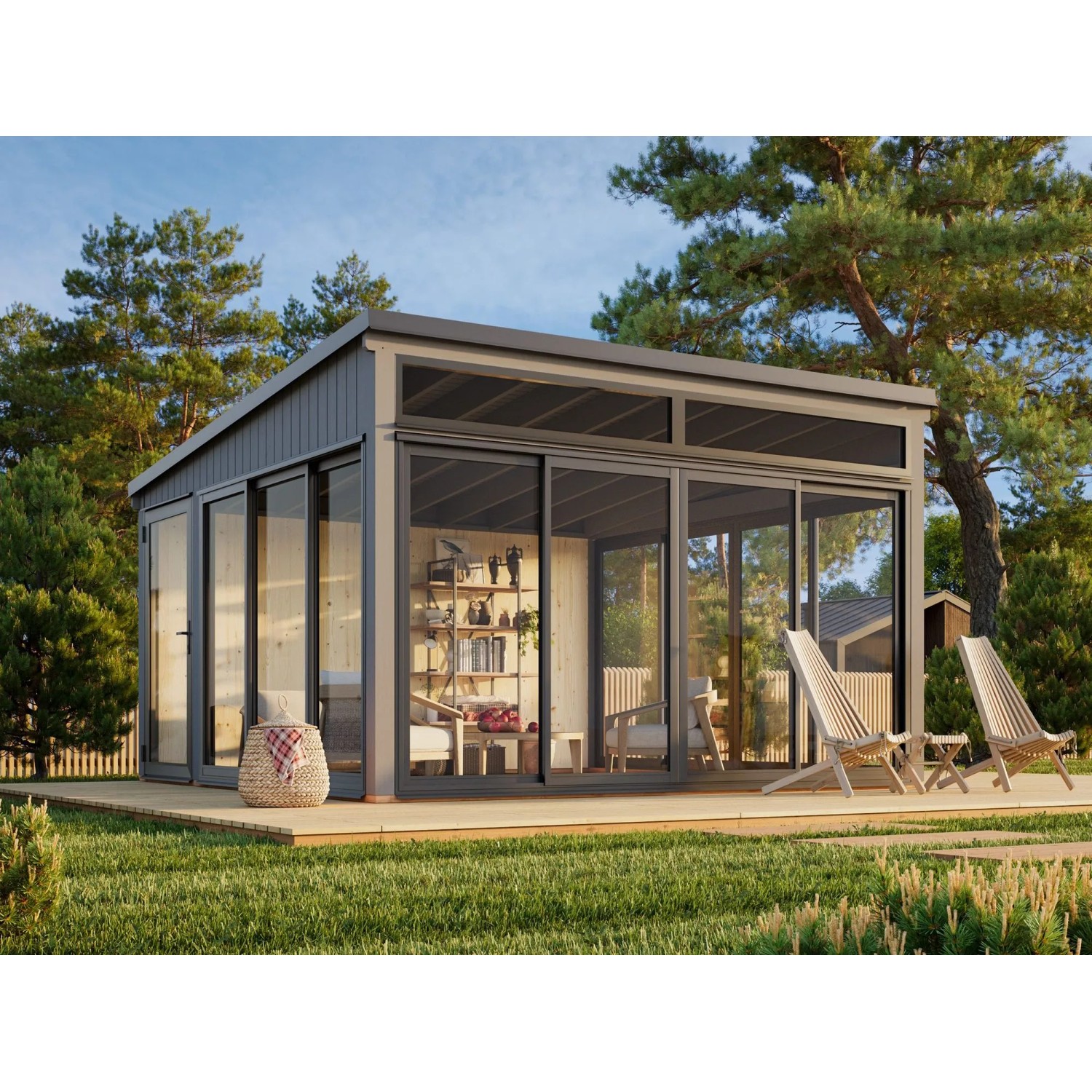 Palmako Holz-Gartenhaus Saga Slide Plus Pultdach Lackiert 420 cm x 420 cm
