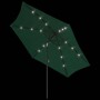 Grüner Ampelschirm 3m mit leuchtender LED-Beleuchtung. Schwarzer Stahlrahmen, ideal für Garten und Terrasse.