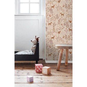 ESTAhome Tapete Wald mit Waldtieren Violettrosa 53 cm x 10.05 m