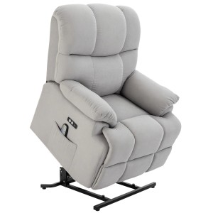 Grauer HOMCOM Sessel mit Aufstehhilfe, Bezug aus Polyester, mit Fernbedienung in Seitentasche.