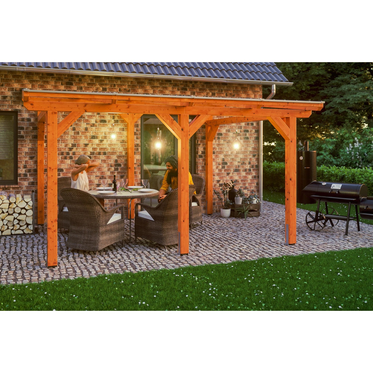 Skan Holz Terrassenüberdachung Siena 434 x 250 cm Leimholz Eiche hell