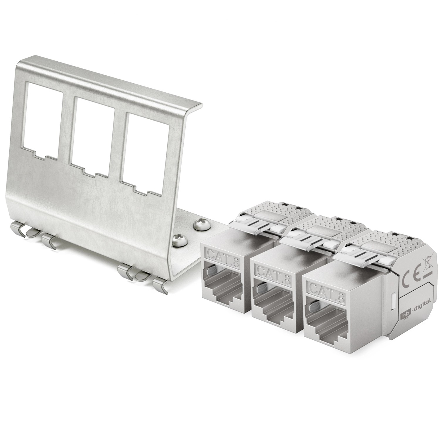 hb-digital Hutschienenadapter 3 Port mit CAT 8.1 Keystone Modul RJ45