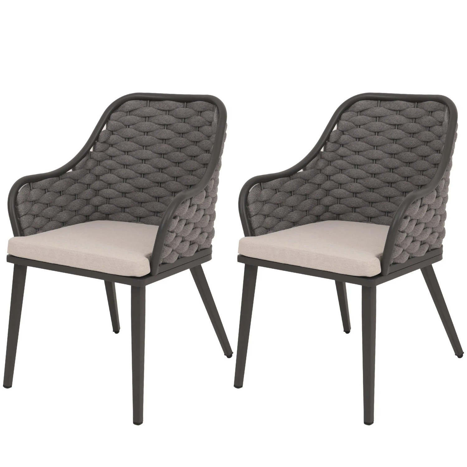 MCW Gartenstuhl O16 2er-Set Anthrazit Kissen Taupe günstig online kaufen