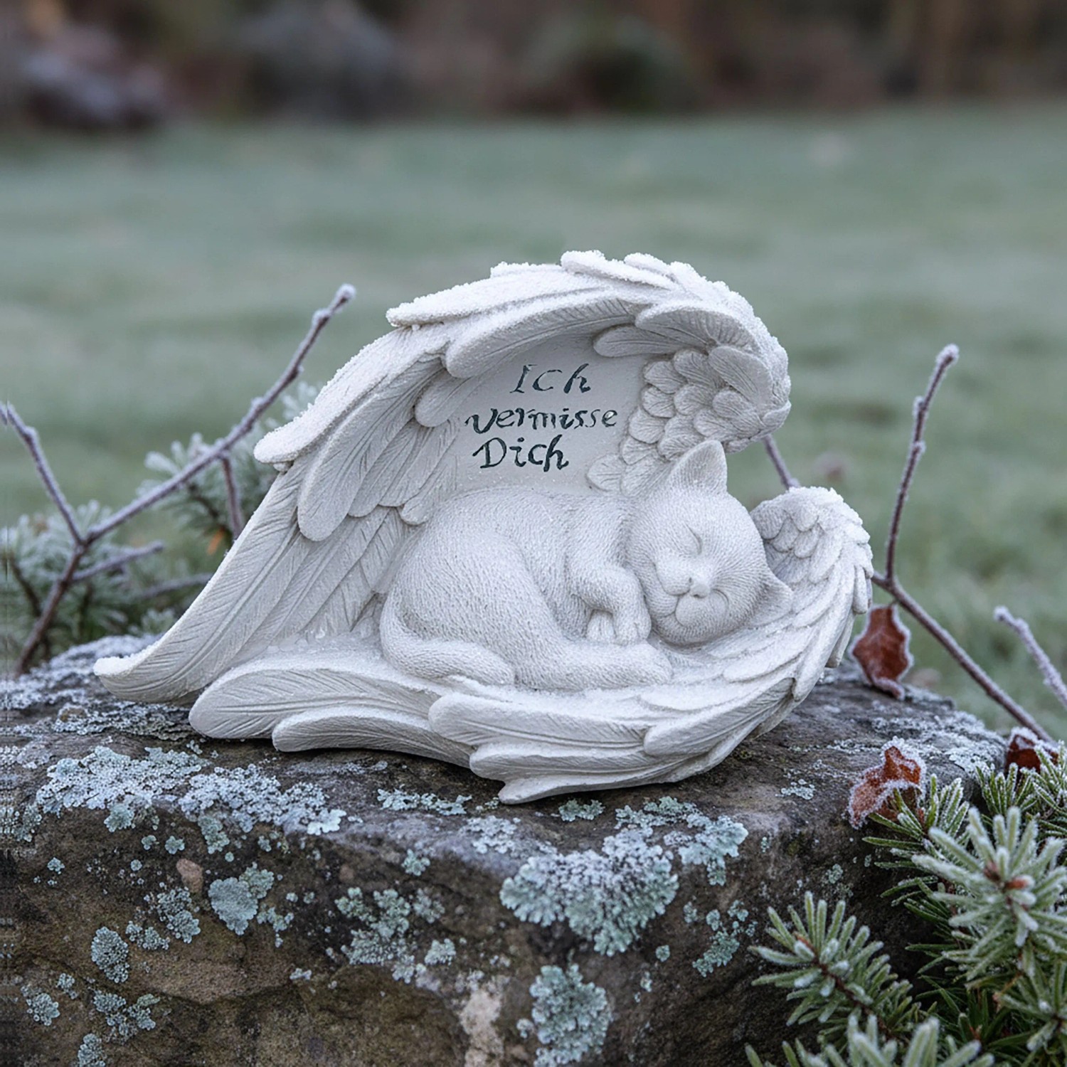 Relaxdays Katzenengel Polyresin Creme Wetterfest 12 cm x 21 cm x 11 cm_3