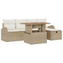 Beiges 6-tlg. vidaXL Garten-Sofa-Set aus Polyrattan mit Kissen und Stauraum.