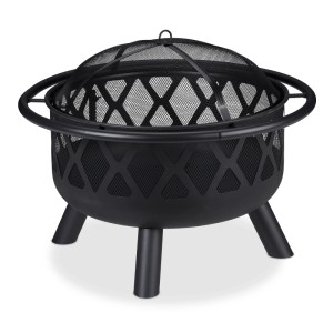 Relaxdays Feuerschale Stahl Schwarz Mit Grillrost Funkenschutz 58 cm x 75 cm