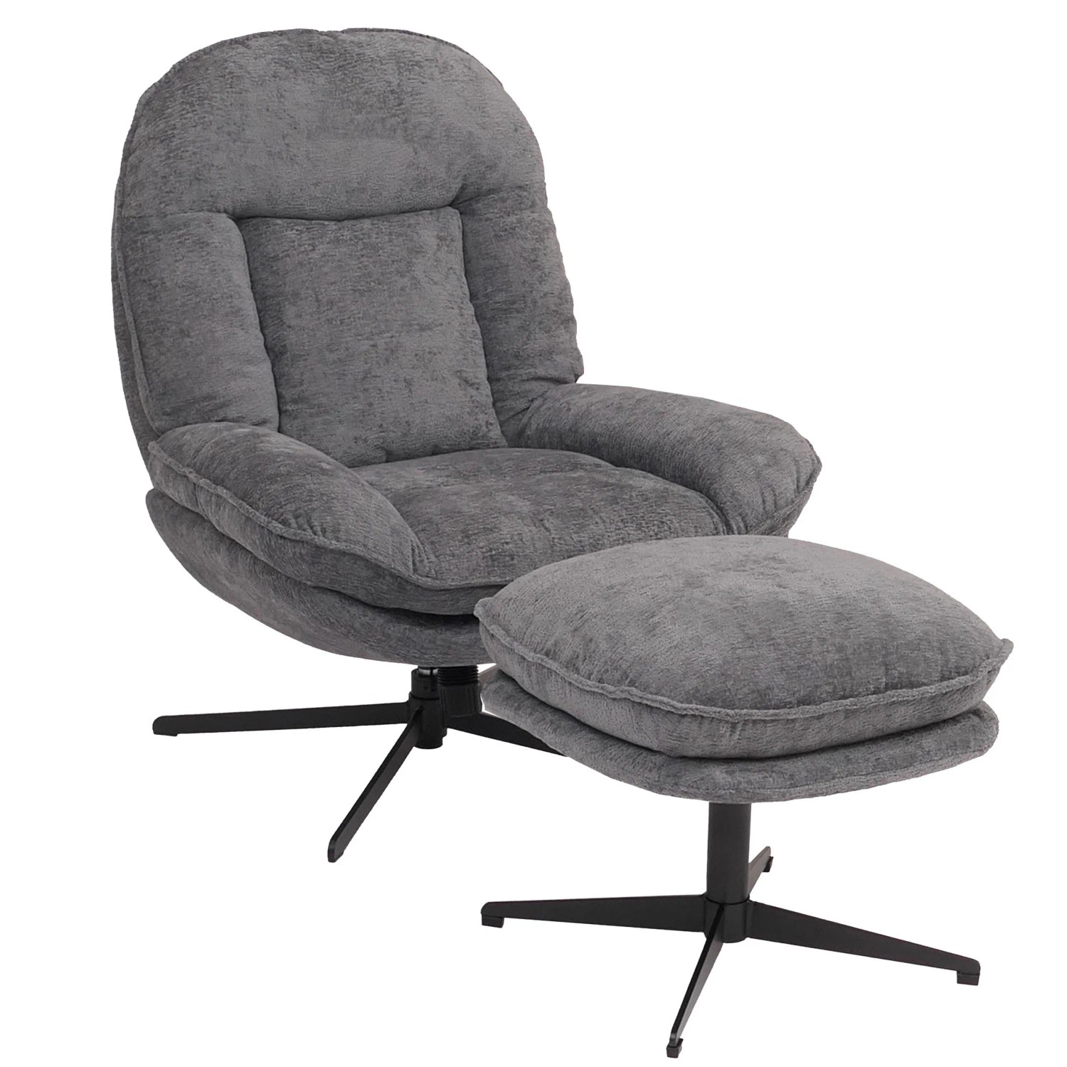 MCW Relaxsessel mit Hocker P32 Drehbar Metall Stoff/Textil Chenille Grau