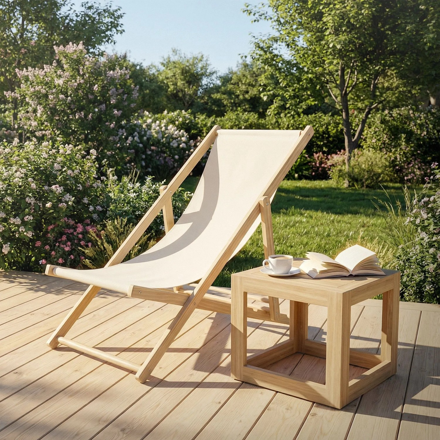 ECD Germany Liegestuhl 3Er Set Klappbar Beige aus Holz_4