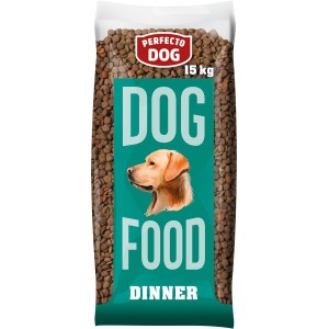 Verpackung Perfecto Dog Hunde-Trockenfutter Dinner, 15 kg. Trockenfutter mit Gemüse und Getreide.