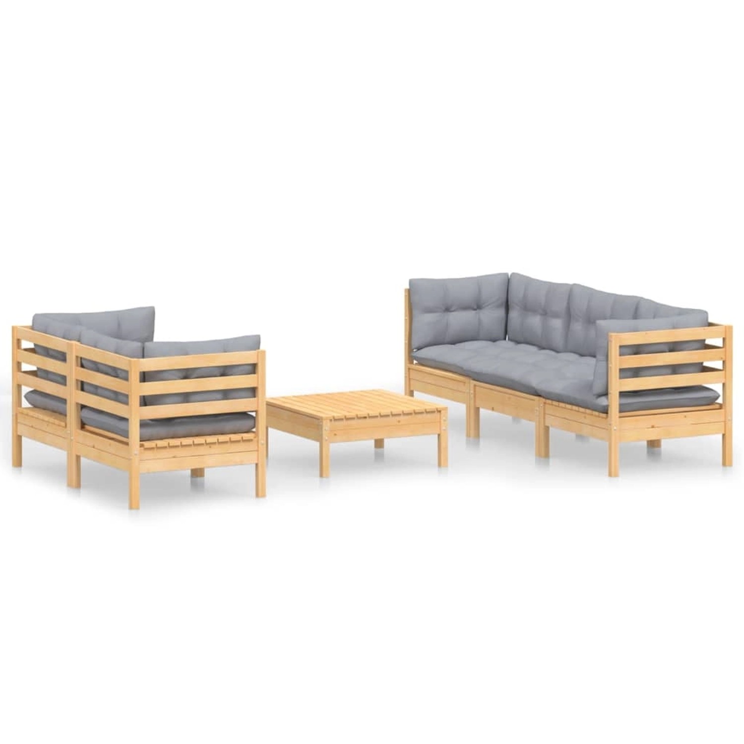 vidaXL 6-tlg Garten-Lounge-Set mit Grauen Kissen Kiefernholz Modell 2 günstig online kaufen