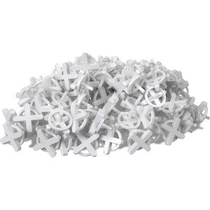 Weiße LUX Fliesenkreuze mit Griff Comfort, 100 Stück, für gleichmäßige Fugen beim Fliesenlegen.