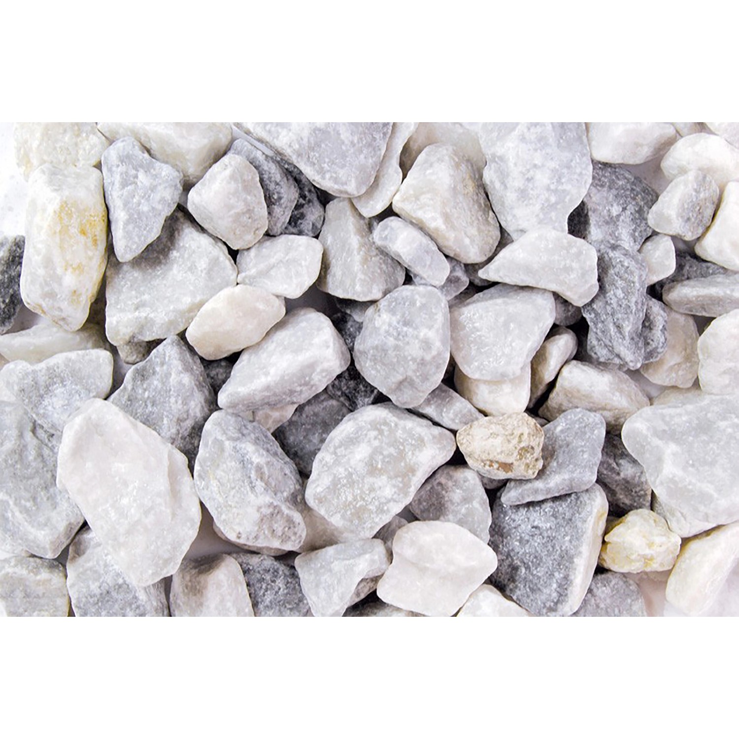 Wolken-weißer Marmorbruch 25-50 mm, Zierkies für Garten und Gabionen.