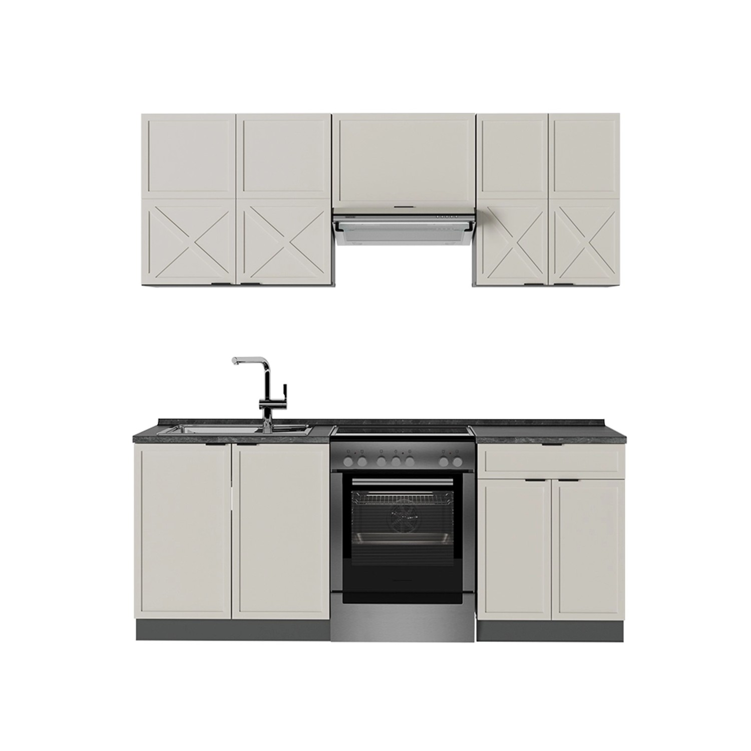 Vicco Fame-Line Küchenzeile GrauBeige/Anthrazit 200 cm AP Anthrazit günstig online kaufen