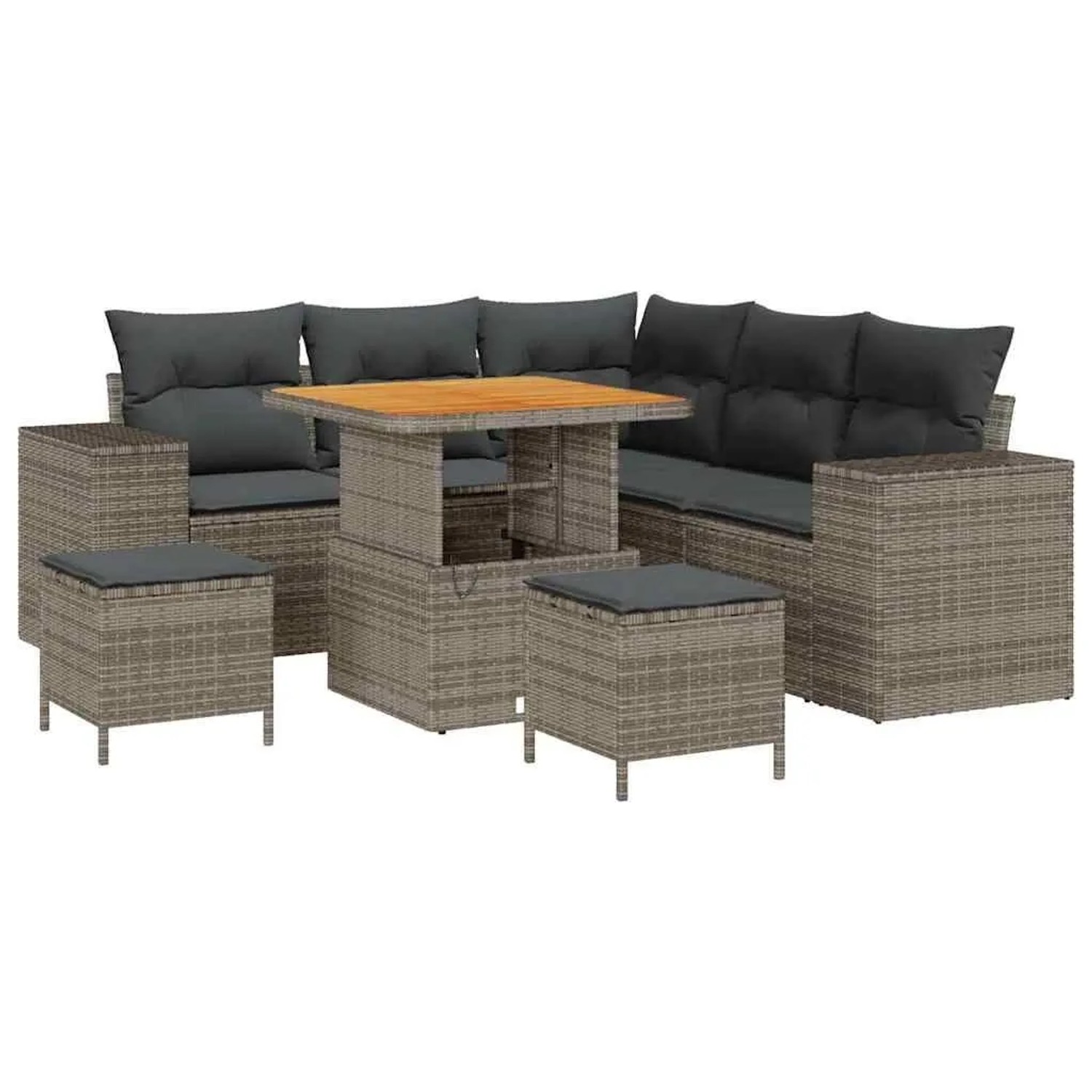 vidaXL Garten-Sofa-Set mit Kissen mit Speicher 8-Tlg Grau 3363953