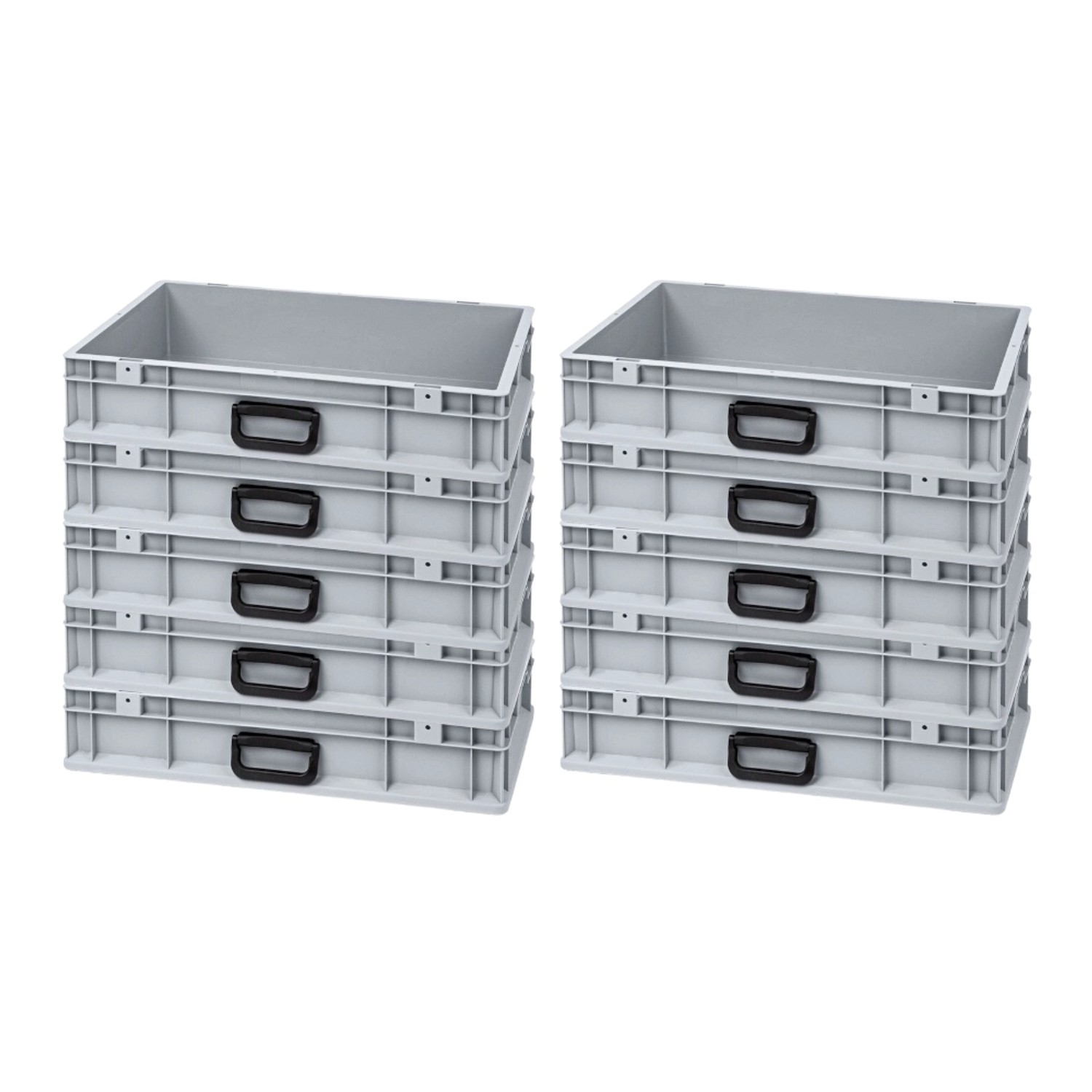 PROREGAL Spar Set: 10 graue Euroboxen Nextgen Portable Uno, 23 Liter, stapelbar.