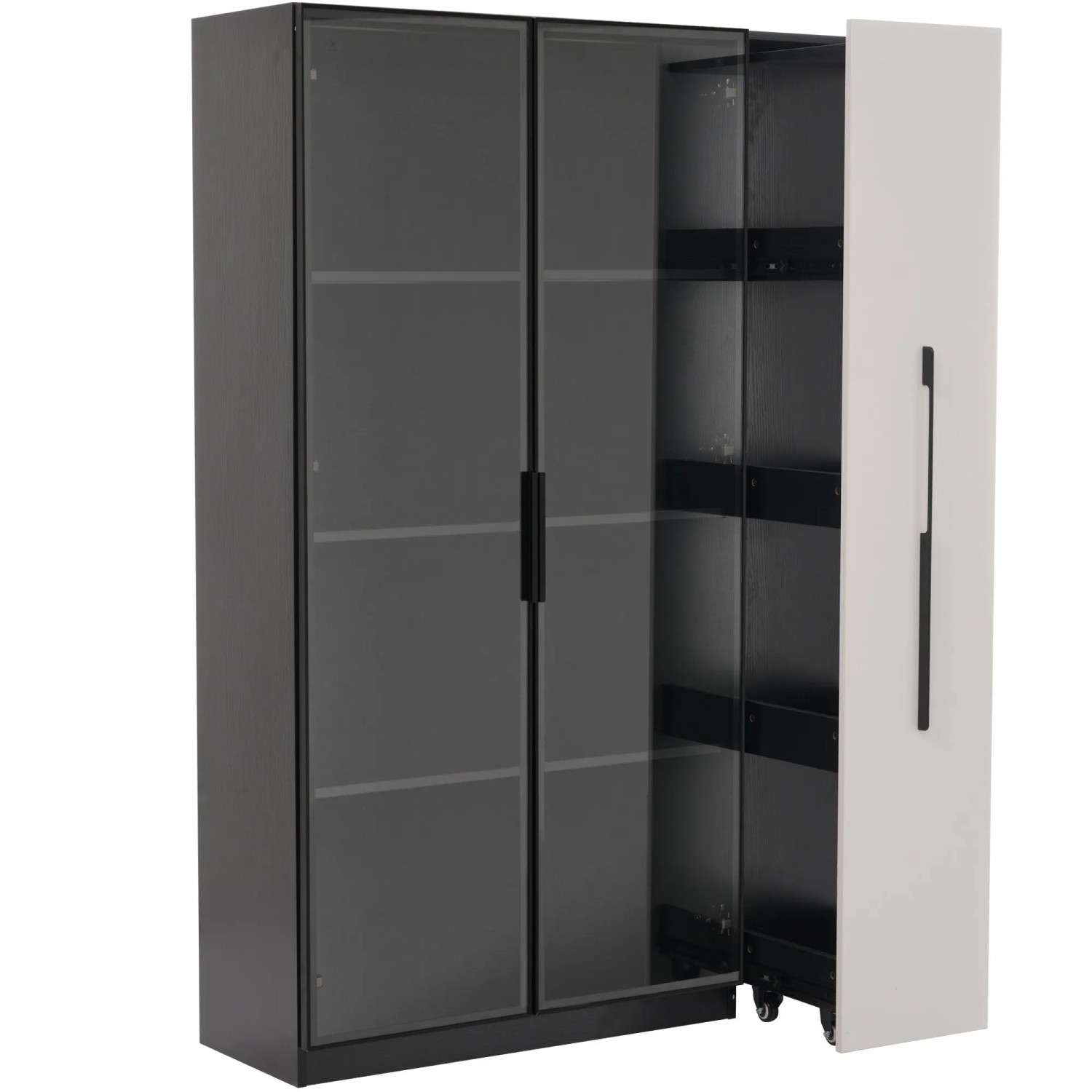 okwish Vitrine mit LED Glastür Rollschrank Esszimmer 110x35x160cm Weiß Schwarz