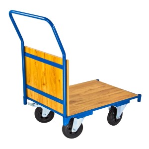 PROREGAL Transportwagen in Lichtblau mit Holzplatten, Traglast 180 kg, ideal für Werkstatt und Lager.