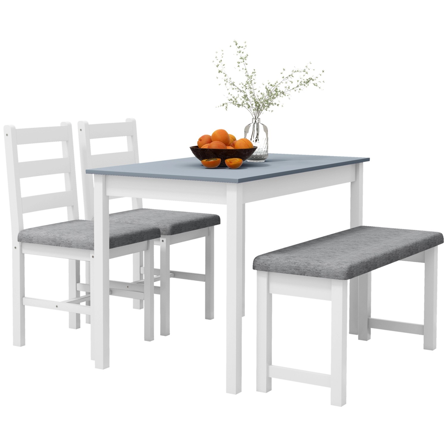 Thumbnail - HOMCOM Essgruppe Kiefernholz Polyester Schaumstoff Grau+Weiß 108L x 65B x 75H cm