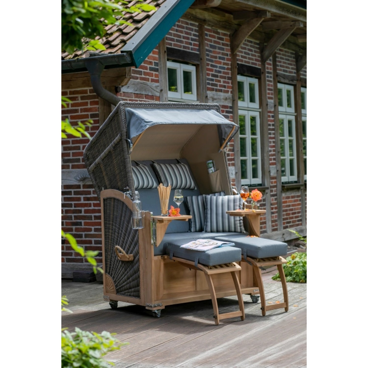 GarWoh Strandkorb Nordstrand Teak PE Grey Dessin 500 kaufen bei OBI