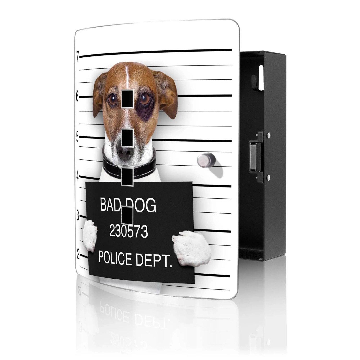 Banjado Design Schlüsselkasten Aus Edelstahl Für 10 Schlüssel 24x21,5x7cm Mit Magnetverschluss Motiv Bad Dog Jack Russel