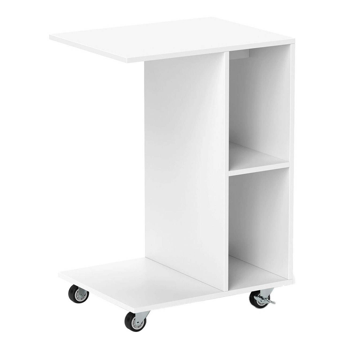 Costway Beistelltisch mit Rollen Sofatisch C-Form Nachttisch Weiß günstig online kaufen