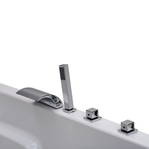 Detailansicht der Basera® Palau Premium Whirlpool Badewanne 180x80 mit Armaturen.