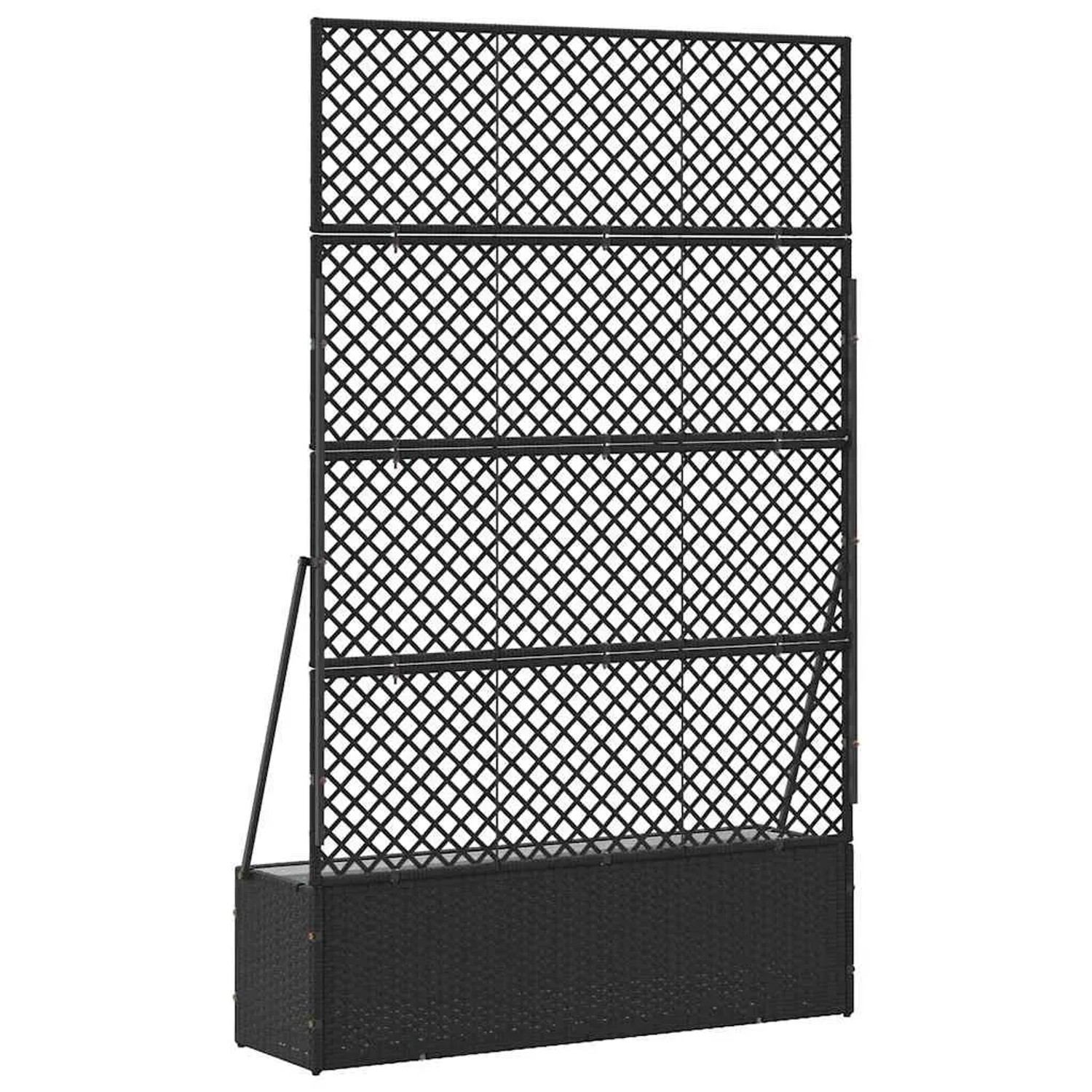 Schwarzer vidaXL Pflanzkübel 105x30x170cm aus Metall mit Rankgitter.