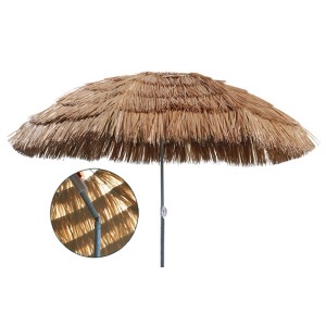 Brauner Hawaii-Sonnenschirm mit Knickfunktion, Ø 1,6m, ideal für Strand und Garten.