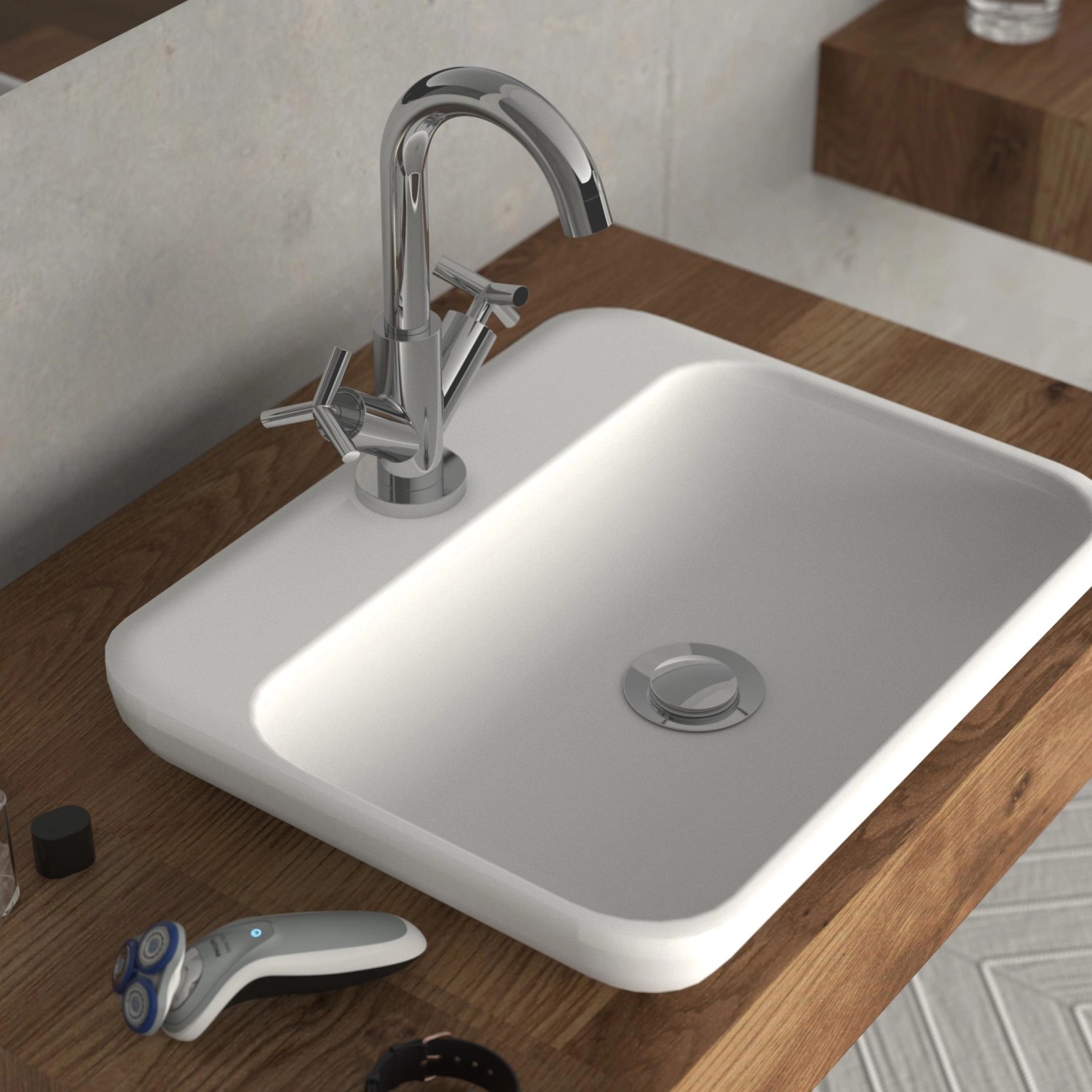 Schütte Waschtischarmatur Eliot Chrom auf Waschbecken montiert.