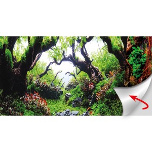 Selbstklebende Aquarium Fotorückwand Green Dream: üppige Unterwasserlandschaft mit Bäumen, Pflanzen. 100x50 cm.