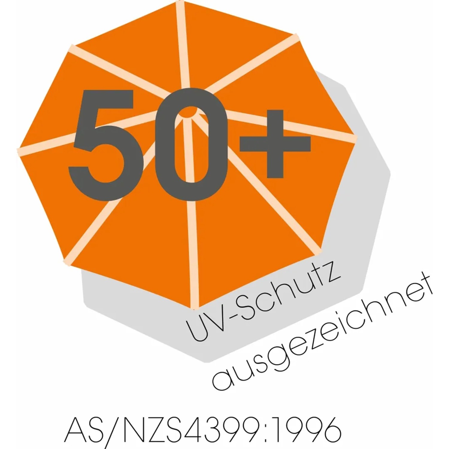 UV-Schutz 50+ Zeichen auf Ampelschirm Schneider 360 cm x 300 cm Natur.