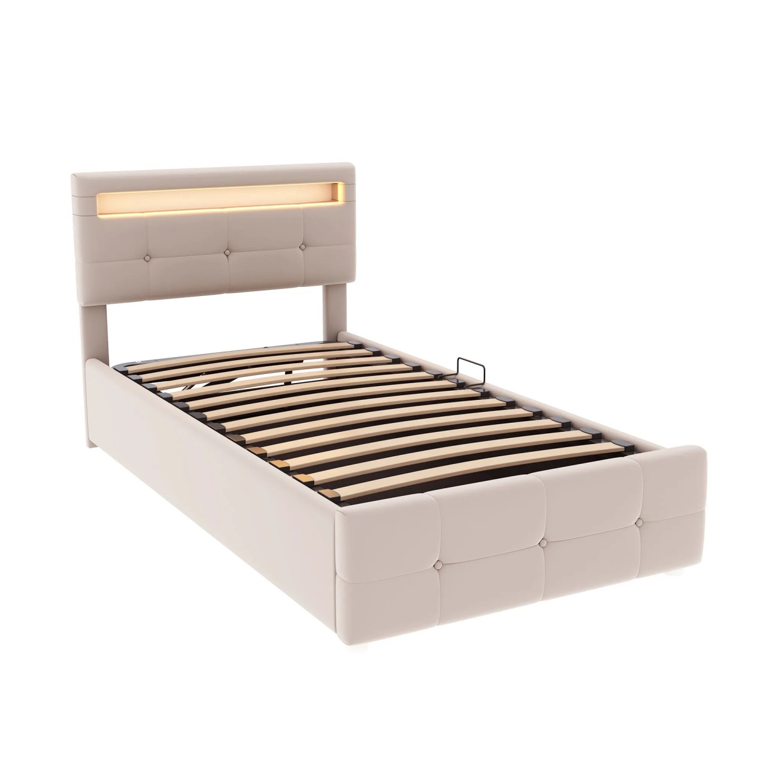 okwish Kinderbett 90x200cm mit LED Beleuchtung Kinderzimmer Beige ohne Matratze
