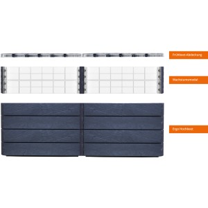 Garantia Hochbeet-System Ergo Quadro Stone, 80x160x80cm, mit Frühbeetabdeckung und Wachstumsmodul.