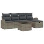 Graues 6-tlg. vidaXL Garten-Sofa-Set aus Polyrattan mit Kissen und Stauraum.