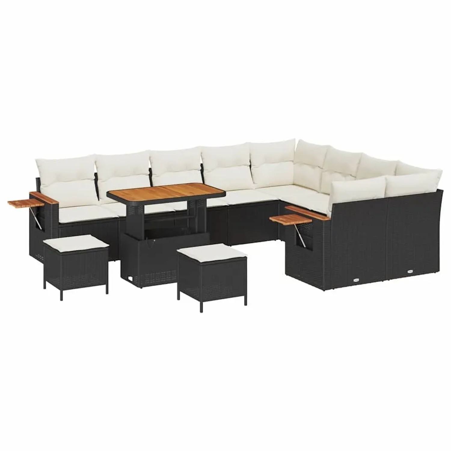 vidaXL Gartensofa-Set mit Kissen 13 Stk Schwarz und Creme Poly-Rattan 33651 günstig online kaufen