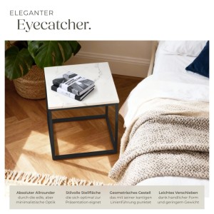 Tectake Beistelltisch Alysia Quadratisch Platte In Marmoroptik  45 x 45 x 47 50 cm Schwarz Weiß